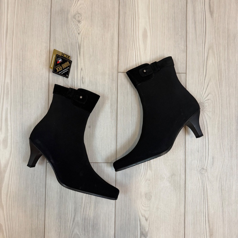 NEW Stuart Weitzman Elemental Black Gore-Tex Pointed Toe Kitten Heel Boots 8 M